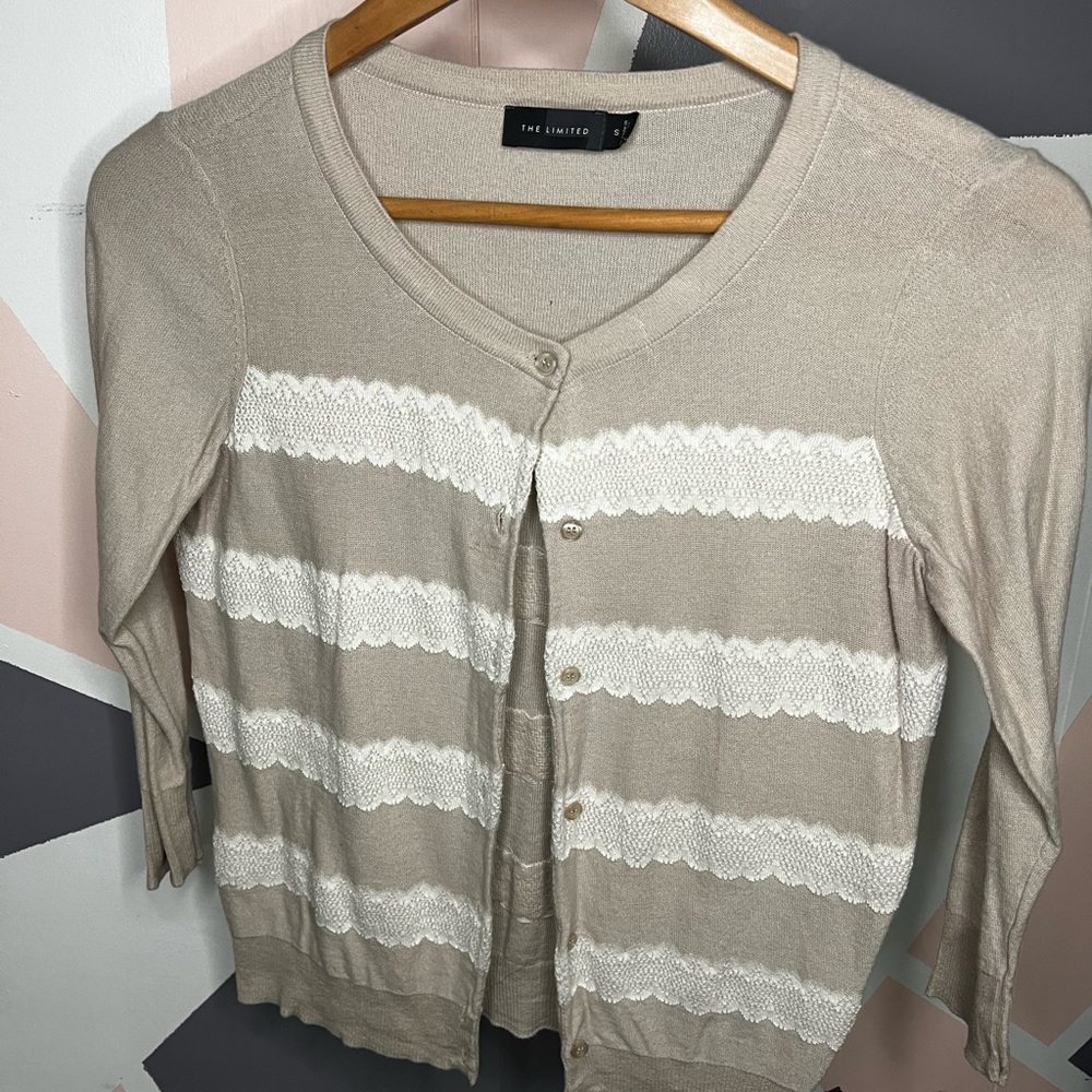 3/4 Sleeve ’The Limited’ Cardigan Cream and White
